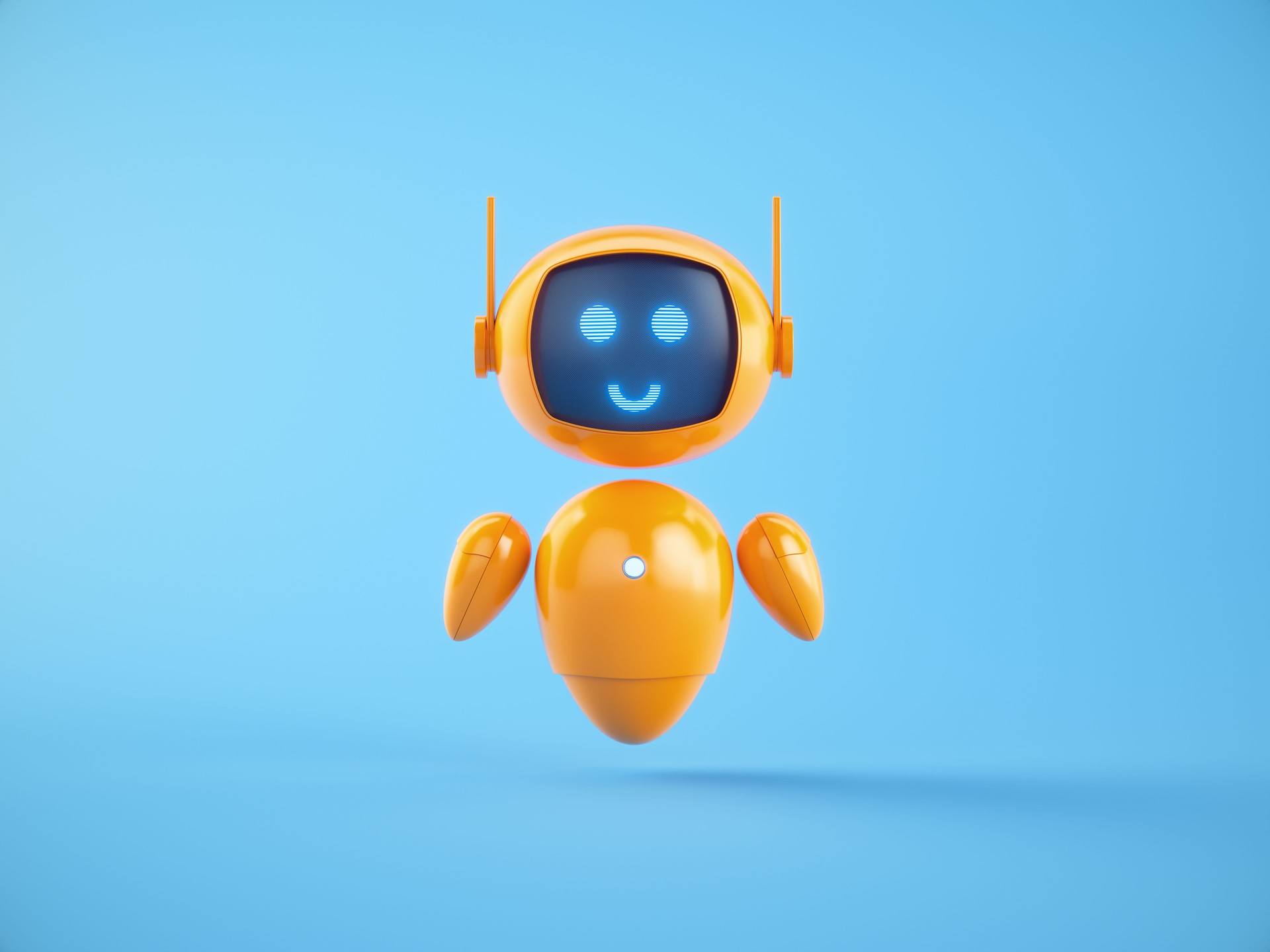 Artificial Intelligence chatbot assistant on blue background.